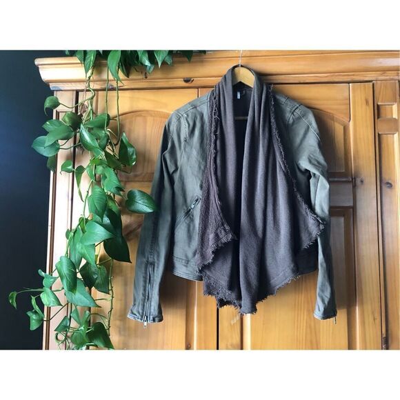 Free People Coated Denim & Knit Sweater Draped Front Moto Jacket 8 - Picture 4 of 15